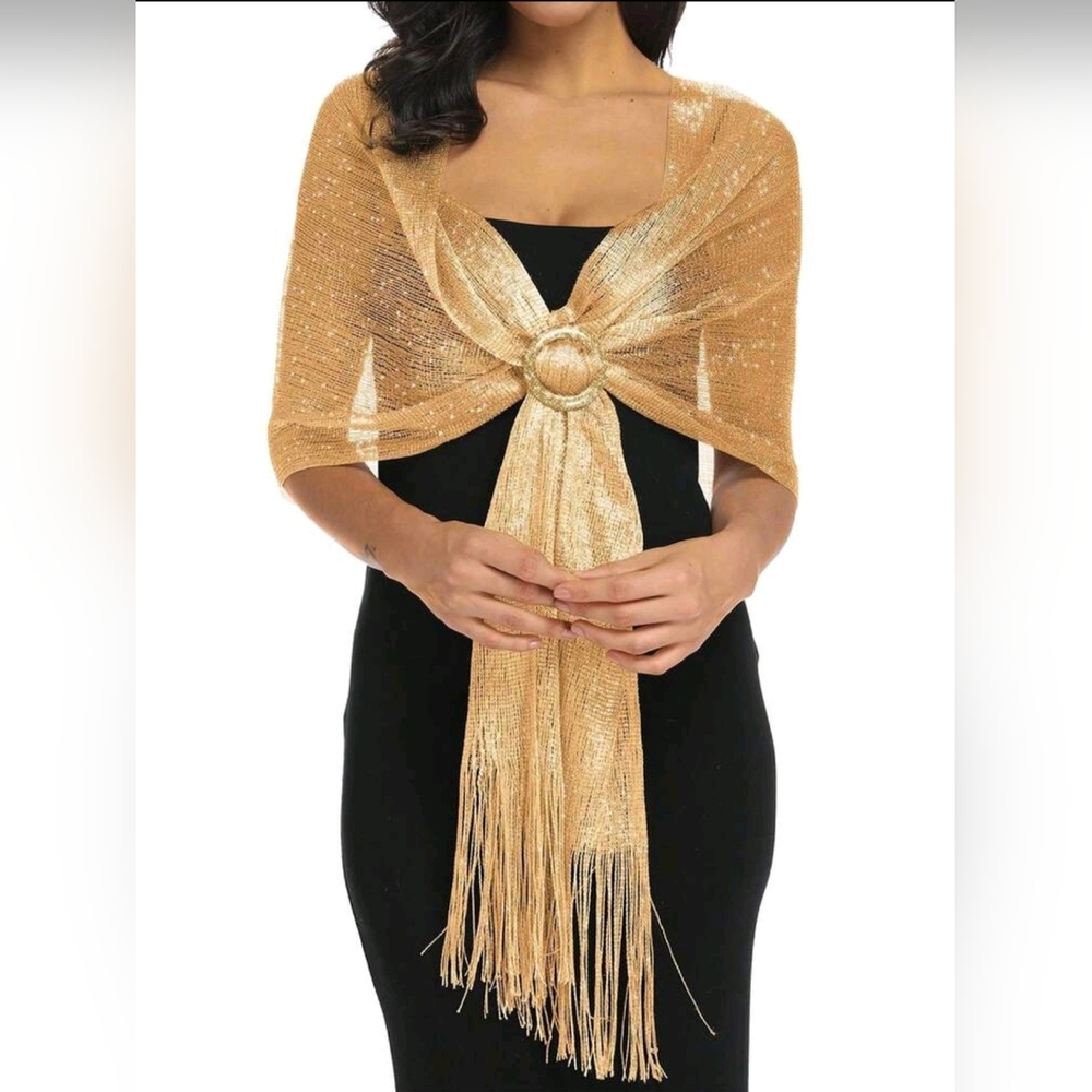NEW! Gold Thread Shawl w/Clasp (OS)
